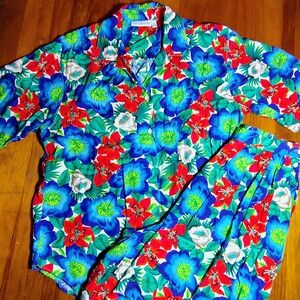 David Brooks Floral Print Blouse & Shorts Set, Bright & Bold, Size 10